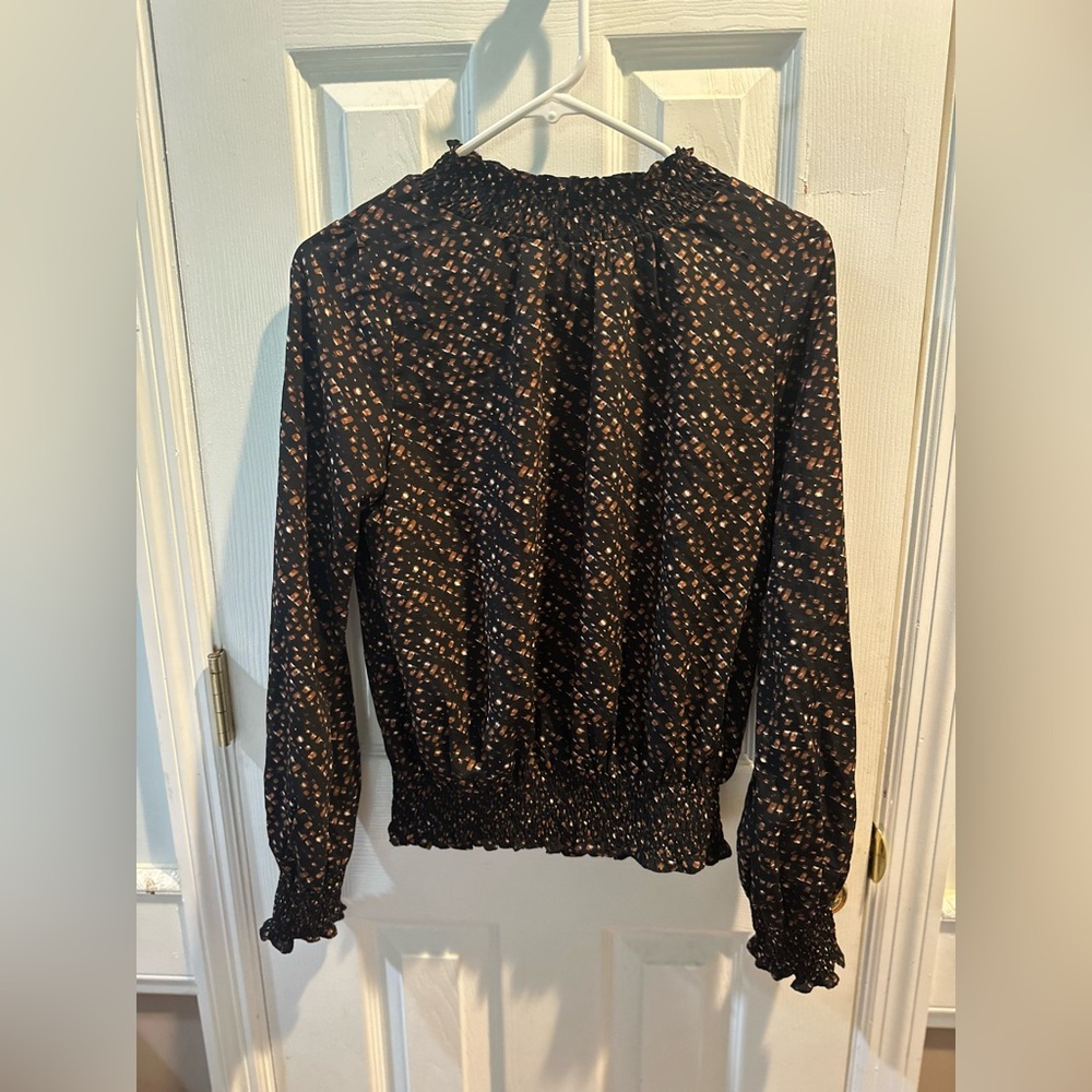 THML Black &‎ Brown Long Sleeve Blouse Mock Neck XS